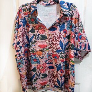 New Oversized Women's Floral Button Collar Shirt XL